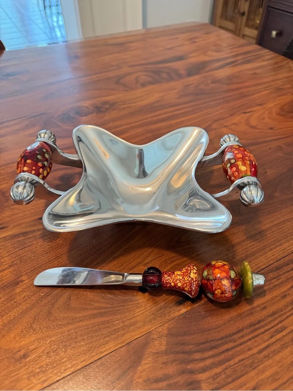 Beaded Stainless Appetizer Tray with Spreader Elegant Serving Piece